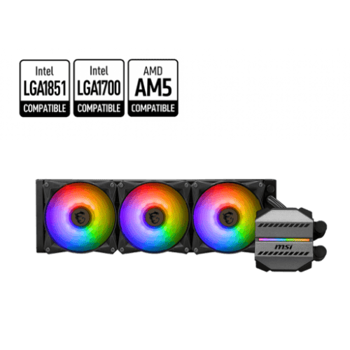 MAGCORELIQUIDM360 MSI MAG CORELIQUID M360 Series liquid cooler feature a large ARGB lighting