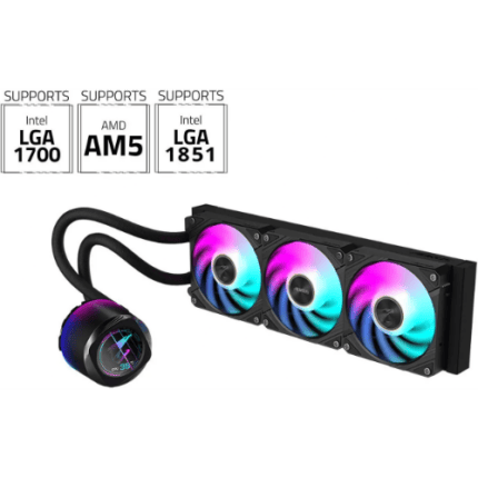 GIGABYTE AORUS WATERFORCE X II 360 Liquid CPU Cooler, 360mm Radiator with 3x 120mm low noise ARGB Fans, compatible with Intel LGA1700 & 1851 and AMD AM5 GP-AORUS WATERFORCE X II 360