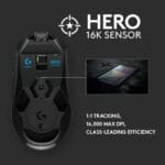 Logitech G903 LIGHTSPEED Wireless Gaming Mouse W/ Hero 25K Sensor PowerPlay Compatible 140+ Hour with Rechargeable Battery and Lightsync RGB Ambidextrous 107G 25,600 DPI Black