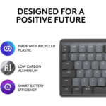 Logitech MX Mechanical Mini Wireless Illuminated Keyboard, Clicky Switches, Backlit, Bluetooth, USB-C, macOS, Windows, Linux, iOS, Android, Graphite